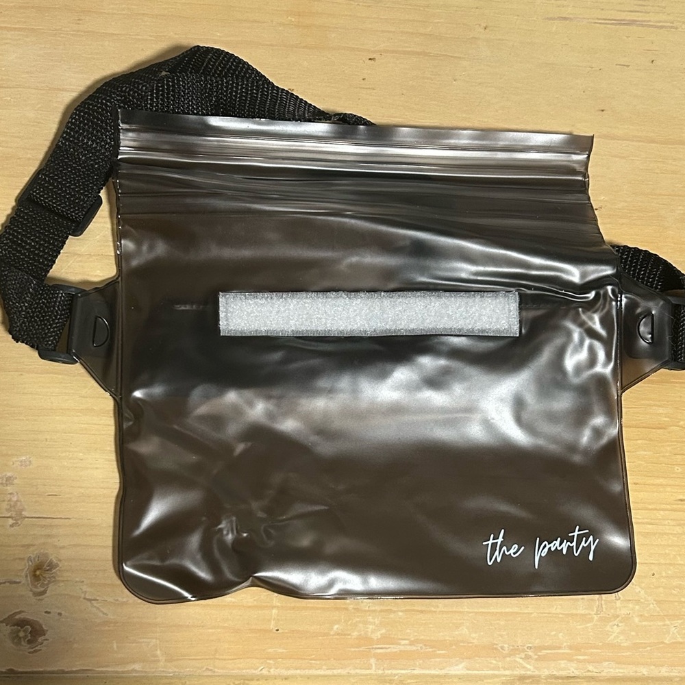 Black plastic waterproof fanny pack